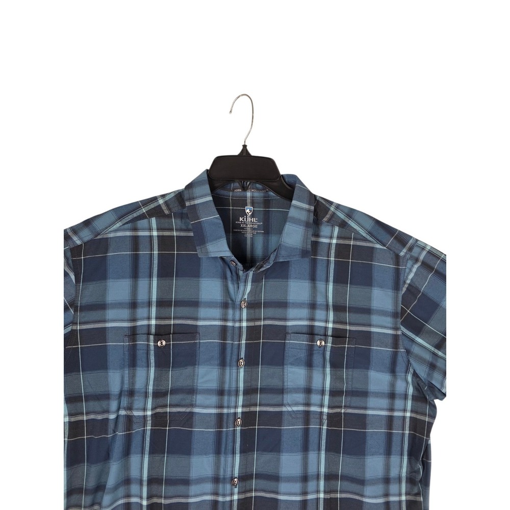 Kuhl Plaid Shirt Mens 2XL Blue Beige Linen Blend Button Down SS Lot 2 - Picture 14 of 16